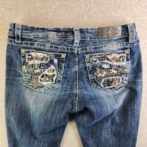 Miss Me Jeans Womens 34 Blue Easy Skinny Cross Pockets Western Heavy Stitching